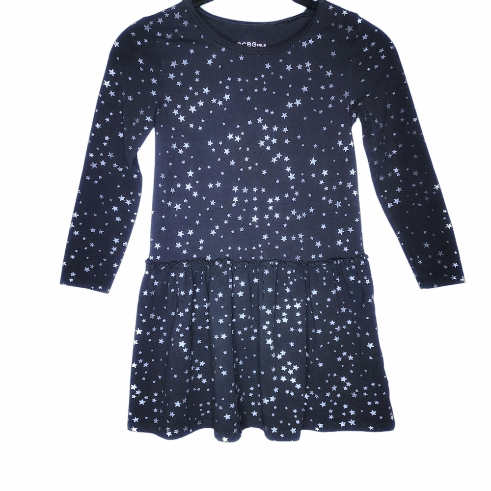 BCBGirls Silver Metallic Shiny Stars on Black Size 6/7 Bling Dress